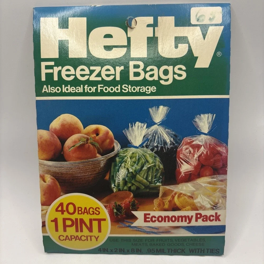 Vtg 80's HEFTY Freezer Bags Clear Ties 4x8